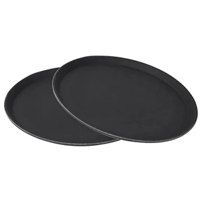 Image of Serving Tray Non Slip Black Textured Round Stylish and Practical Solution for Food, Drinks, Home Kitchenware Bars Restaurant Set of 2