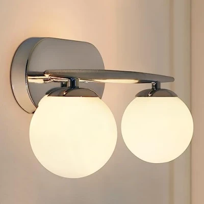 Image of Modern Chrome Double Wall Light Sconce Frosted Glass Globe Lamp Indoors H3079 with LED Bulb Warm White G9