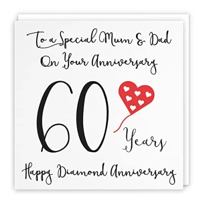 Image of Hunts England Mum And Dad 60th Anniversary Card To A Special &amp; On Your 60 Years Happy Diamond Love Heart Collection