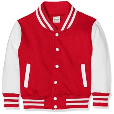 Image of AWDis Boy&#039;s Kids Varsity regular Jacket, Multicoloured (Fire Red/White), Size 9 11 (Manufcturer Large)