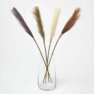Image of HOMESCAPES Set of 4 Cream &amp; Natural Artificial Single Stem Pampas Grass Flowers 78 cm Tall Faux Silk Decoration for Bouquet or Floral Arrangement