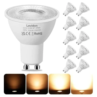 Image of GU10 LED Bulbs Dimmable, Warm White 2700K, 50W Halogen Spotlight Replacement, 4.9W Dimmable Bulbs, 220 240V 350lm 38 Narrow Beam Angle Pack of 10