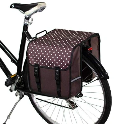 Image of BikyBag Classic Bicycle Double Panniers Bag Fashion Cycle Bike Women&#039;s Men&#039;s (Brown Polka Dots)