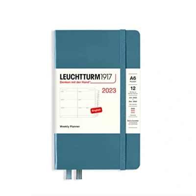 Image of LEUCHTTURM1917 365956 Weekly Planner Pocket (A6) 2023, with booklet, Stone Blue, English