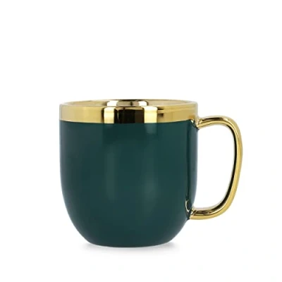 Image of HOMLA Sensory Mug with Golden Decoration Tea Cup Coffee 0.28 L Porcelain Gold Plated Hand Painted Emerald &amp;