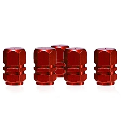 Image of Hexagon Tire Valve Dust Caps for Car, Aluminum Alloy Car Tyre Caps, Easy grip Stem Covers Replacement Cap Cars, Bike, Motorcycle and Van Pack of 5 (Red)