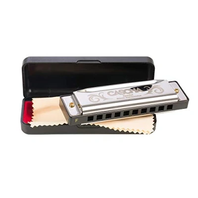Image of CASCHA Harmonica in F major including case and care cloth, special blues country mouth harmonica, for beginners children, silver