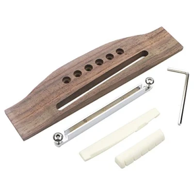 Image of Unxuey Adjustable 6 String Rosewood Bridge Insert Set Acoustic Guitar Saddle Nut Parts Replacement
