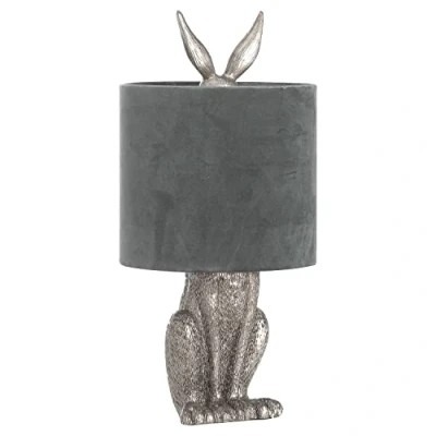 Image of Hill 1975 Silver Hare Table Lamp with Grey Velvet Shade, RESIN, Multi Colour, One Size