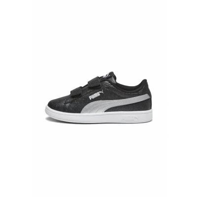 Image of PUMA Smash 3.0 Glitz Glam V PS Sneaker, Black Silver White, 1.5 UK Child