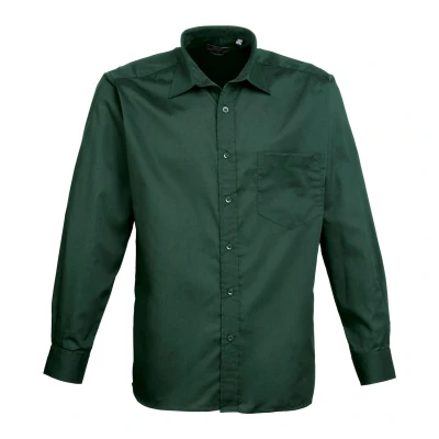 Image of Premier Workwear Mens Long Sleeve Poplin Shirt Bottle Green Size 19&quot;(48cm)