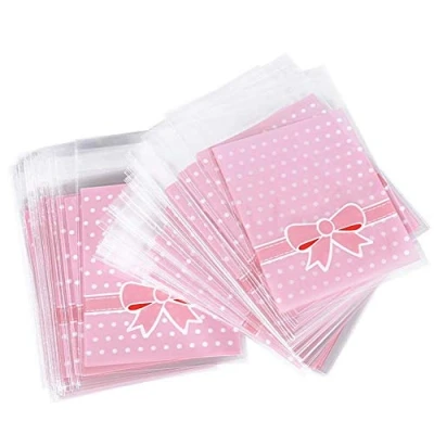 Image of BETOY Pack of 400 Plastic Bags for Sweets Biscuits, Cakes, Sweets, Chocolates, Fruits etc with Two Loops (Pink, Green)