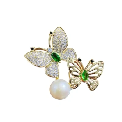 Image of LISADORE Double Elegant Butterfly with Pearl Brooches Rhinestone Crystal Lapel Pin Pins Insect Badge Women Brooch Jewelry Accessories Gift