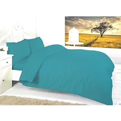 Image of SELECT ED® Luxuries Plain Dyed Easy Care Poly Cotton Duvet Quilt Cover Set + Pillow Case Bedding (King Size, Teal)
