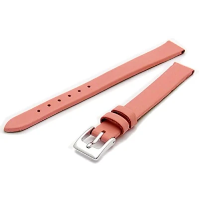 Image of Fine Calf Leather Watch Strap Band 14mm Extra Long XL Pink with Chrome (Silver Colour) Buckle. Free Spring Bars (Watch Pins)
