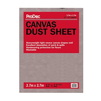 Image of ProDec 12ft x (3.6m 3.6m) Cotton Canvas Heavyweight Dust Sheet Drop Cloth For Painting Decorating Covering Floors &amp; Furniture, Absorbs Spills, No Soak Through, DIY Professional, Reusable