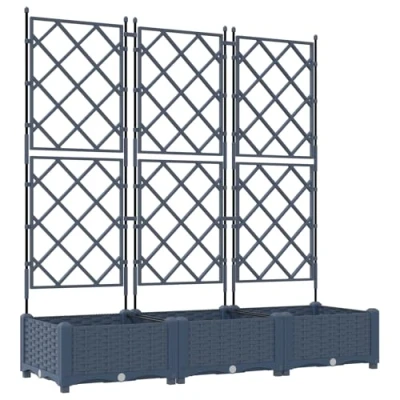 Image of vidaXL Garden &amp; Balcony Rectangular Planter Box Grey Synthetic Plastic 120x40x125.5cm for Indoor/Outdoor Use with Adjustable Armrests and Drainage System