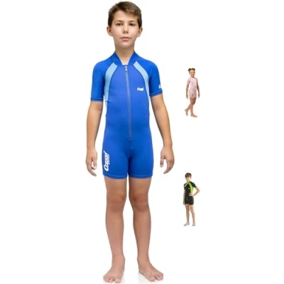 Image of Cressi Boy&#039;s Shorty Neoprene Snorkelling Suit, Short Sleeves Blue/Light Blue, L (4 Years)