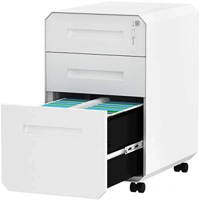 Image of YITAHOME 3 Drawers Mobile File Cabinet for Home Office, Lockable Rolling Filing with Wheel, Under Desk Storage Cabinets Letter/Legal Size, Fully Assembled, White,51 x 40 64cm