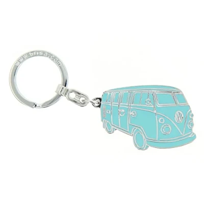 Image of BRISA VW Collection Volkswagen Metal Keyring Keychain Accessory Keyholder in T1 Bus Design (Silhouette/Turquoise)