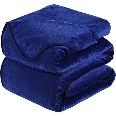 Image of HOZY Baby/Adult Fleece Blanket, 130 x 150 cm, Soft and Warm, Microfiber Polyester, Bedspread, Sofa Throw, Velvet Effect, Easy to Clean, Dark Blue