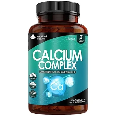 Image of Calcium Magnesium Zinc and Vitamin D Supplement 120 High Strength Tablets D, Complex Made in The UK by New Leaf