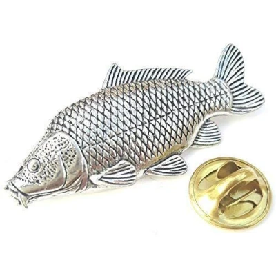 Image of Emblems gifts Common Carp Fish Handcrafted from English Pewter in the UK Lapel Pin Badge + 59mm Button Gift Bag