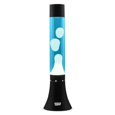Image of Blob Lamps® Liquid Motion Lamp Modern White Wax Blue Matt Black Base &amp; Cap 14.5&quot; Magma Mood Light