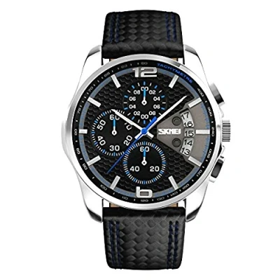 Image of Men&#039;s Fashion Watches Big Large Face Stainless Steel Waterproof Luminous Analog Quartz Watch Day Date Luxury Business Blue Wristwatches for Men Gifts SKMEI, blue,