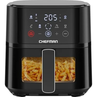 Image of Chefman Air Fryer 3.75L Compact Airfryer for Quick, Easy Meals, Features Hi Fry Technology Extra Crisp, View Window, Touch Controls with 4 Presets, Nonstick &amp; Dishwasher Safe Basket Black