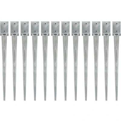 Image of vidaXL Ground Spikes 12 pcs Silver 9x9x90 cm Galvanised Steel