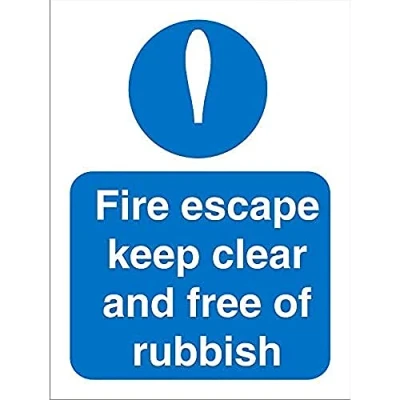 Image of Seco Fire Escape Keep Clear and Free of Rubbish Sign, 200mm x 300mm Self Adhesive Vinyl