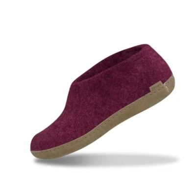 Image of GLERUPS Indoor Shoes Men &amp; Women (Cranberry) Unisex Wool Slippers with Leather Sole Comfy Cosy Gents and Ladies