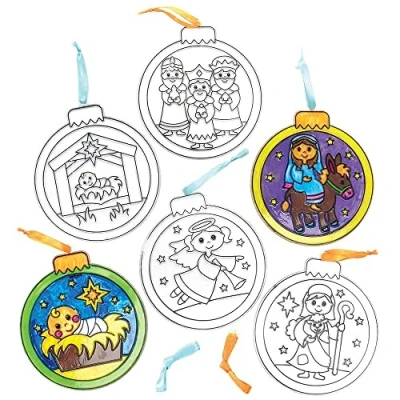 Image of Baker Ross FX293 Nativity Suncatcher Baubles Pack of 8, Kids Christmas Decoration Craft Kit, Arts and Crafts for