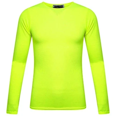 Image of Hiffy Kids Unisex Plain Basic Top Long Sleeve Girls Boys Uniform T Shirt Tops (Neon Yellow, 7 8 Years)