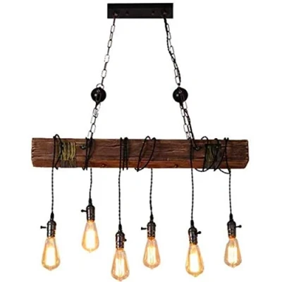 Image of FUMIMID Vintage Pendant Lights Industrial Wood Retro Chandelier Farmhouse Style Height Adjustable Hanging Lamp Bar Coffee Loft E27 Bedroom Living Room Kitchen Decoration Lighting,6 Heads