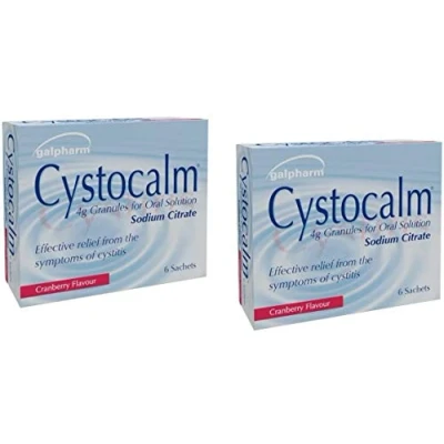 Image of Set of 2 Pack Cystitis Relief from Burning Pain, Cystocalm 12 Sachets 4g Granules Cranberry