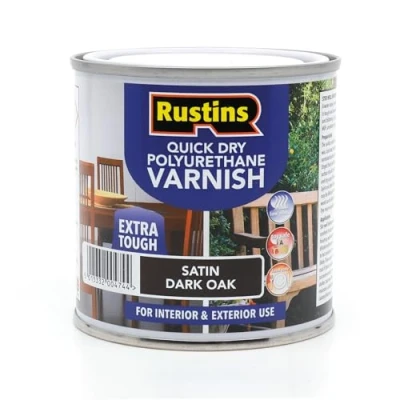 Image of RUSTINS Quick Drying Poly Varnish Satin Dark Oak 250ml