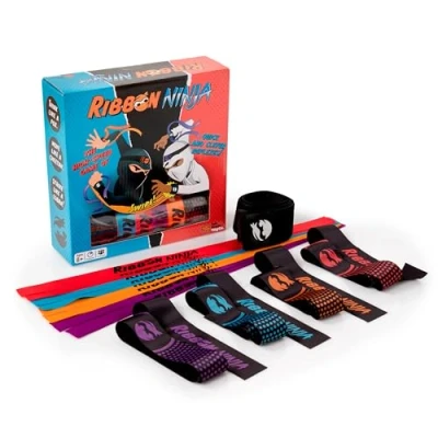 Image of Fat Brain Toys Ribbon Ninja Active Game for 4 Players, Ages 8 12 Includes Wristbands, Ribbons, Headbands