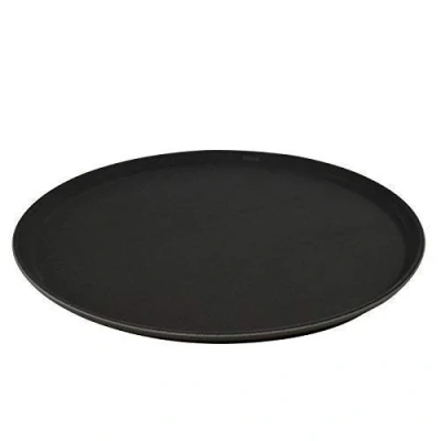 Image of We Can Source It Ltd Round Non Slip Black Bar Tray Serving Waiters Grip Tread 11&quot; (28cm)