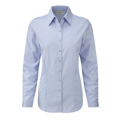 Image of Russell Athletic Ladies/Womens Herringbone Long Sleeve Work Shirt (Light Blue) Size Small