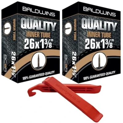 Image of PAIR 26&quot; x 1 3/8&quot; Baldwins Cycle/Bike Inner Tubes Presta/French Type Valves (Pack of 2)