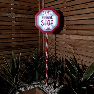 Image of Samuel ALEXANDER 1.1m Battery Operated Light up Santa Stop Here LED Christmas Sign