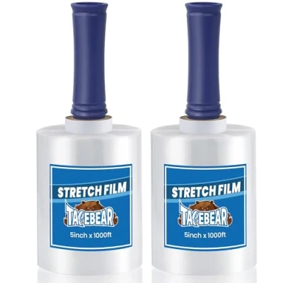 Image of TAPEBEAR Mini Shrink Wrap with Handles 130mmx305m(20mu), 2 Pack Plastic Packaging Film Clear Pallet Stretch Wrapping for Moving, Packing Furniture, Book, Plate