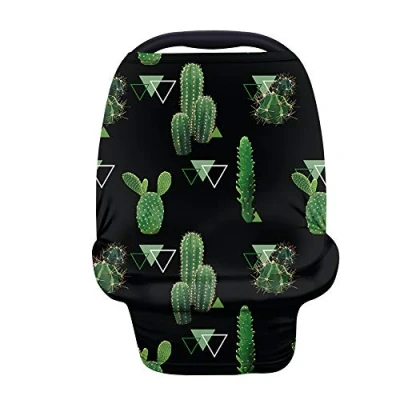 Image of Binienty Tropical Cactus Print Baby Car Seat Cover, Stretchy Fabric Carseat Canopies, Multi Use High Chair/Shopping Cart/Stroller Cover