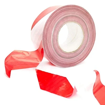 Image of Non Adhesive Barrier Tape RED &amp; WHITE 72mm x 500m Warning Waterproof Polyethylene (1 ROLL)