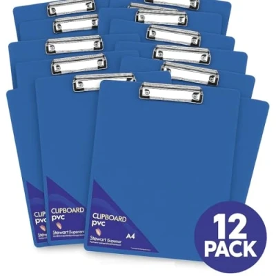 Image of SECO A4+ PVC Covered Clipboard with Heavy Duty Clip Blue (Pack of 12), 570A A4 BU