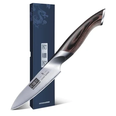 Image of HOSHANHO 3.75inch Japanese Paring Knife, High Carbon Stainless Steel Small Kitchen Ultra Sharp Fruit Knife with Ergonomic Pakkawood Handle