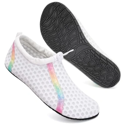 Image of Swim Water Shoes Socks Barefoot Protecting for Sea Beach Swimming Pool Ladies Women Mens(CS White,4.5/5.5 UK,38/39 EU)