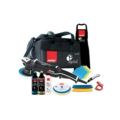 Image of RUPES BigFoot LHR21 Mark III Luxury Professional Random 150mm Orbital Polish Kit With Coarse and Fine Compounds Pads Micro Fibre Cloths In Tool Bag